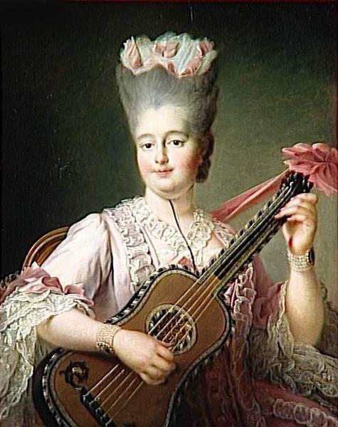 Francois-Hubert Drouais Madame Clotilde playing the guitar France oil painting art